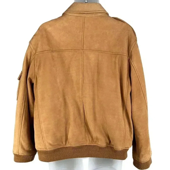 Roundtree & Yorke Mens L Genuine Leather Bomber Jacket Tan Diamond Quilted Liner - Picture 2 of 16